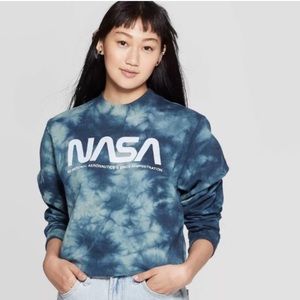 Mighty Fine Tie Dye NASA Cropped Sweatshirt M